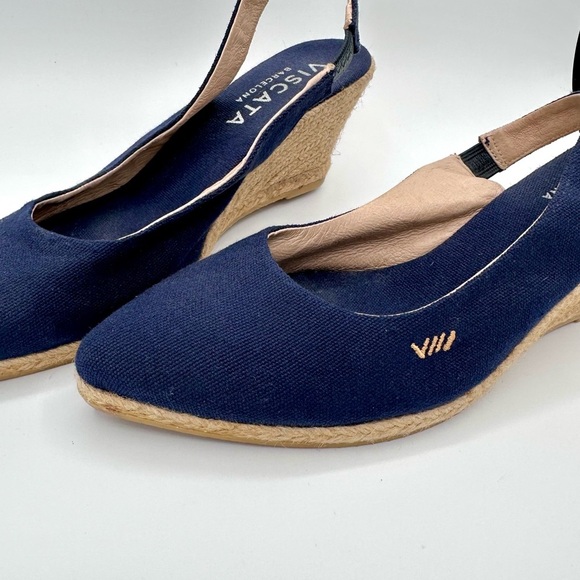 Viscata Women’s Blue Wedge Heel Slingback Sandals Navy Nautical Classic Size 42 - Picture 2 of 9